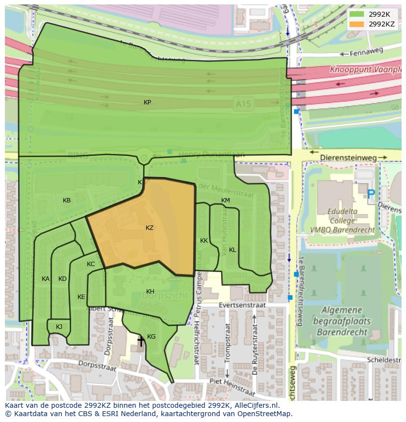 Afbeelding van het postcodegebied 2992 KZ op de kaart.