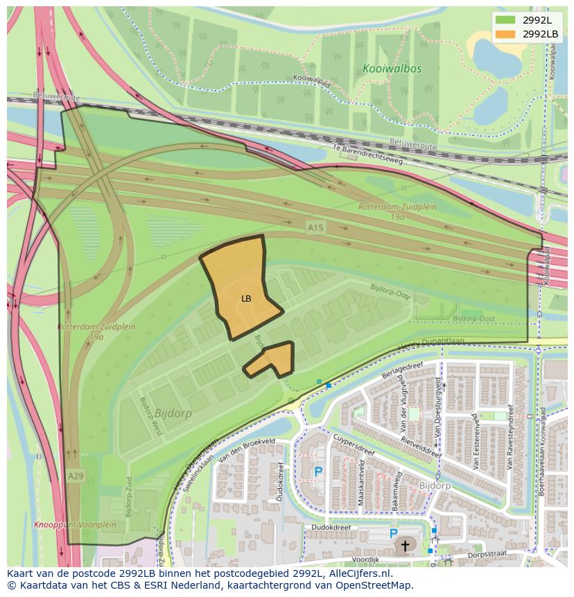 Afbeelding van het postcodegebied 2992 LB op de kaart.