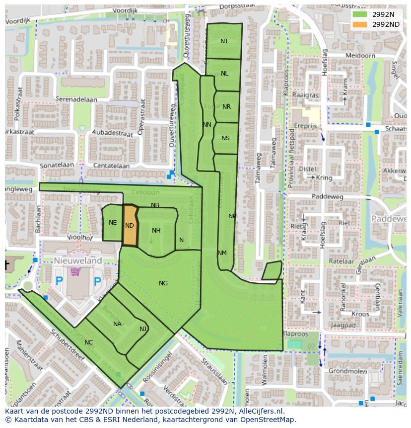 Afbeelding van het postcodegebied 2992 ND op de kaart.