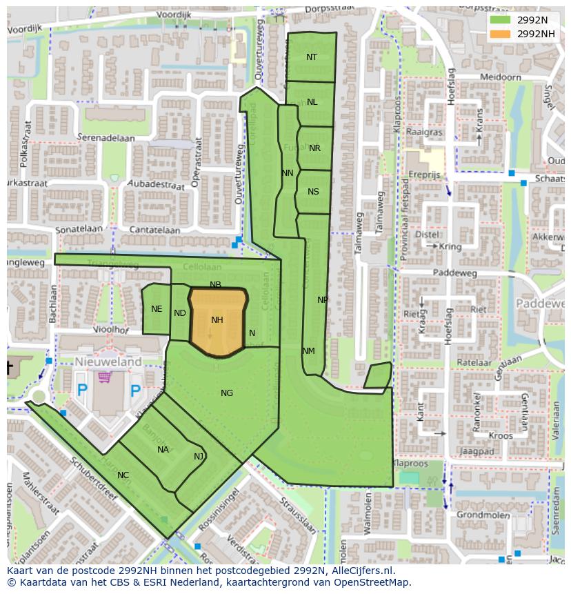 Afbeelding van het postcodegebied 2992 NH op de kaart.
