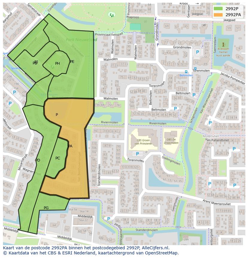 Afbeelding van het postcodegebied 2992 PA op de kaart.
