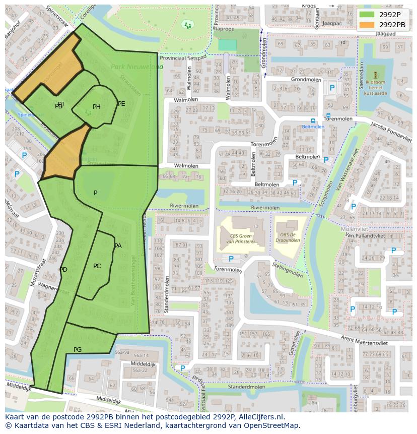 Afbeelding van het postcodegebied 2992 PB op de kaart.