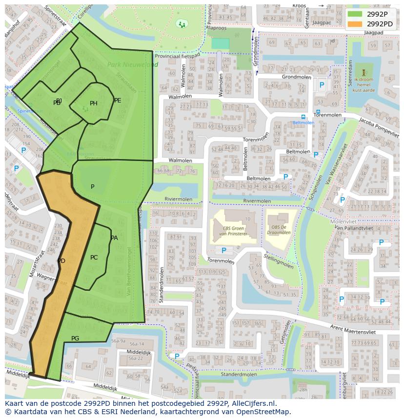 Afbeelding van het postcodegebied 2992 PD op de kaart.
