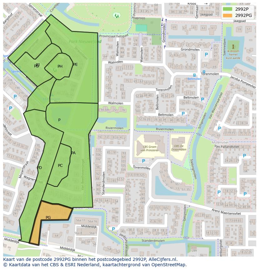 Afbeelding van het postcodegebied 2992 PG op de kaart.