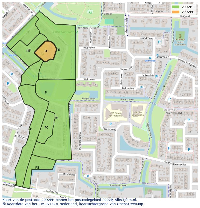 Afbeelding van het postcodegebied 2992 PH op de kaart.