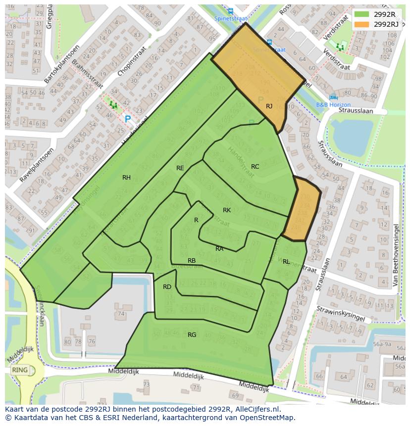 Afbeelding van het postcodegebied 2992 RJ op de kaart.