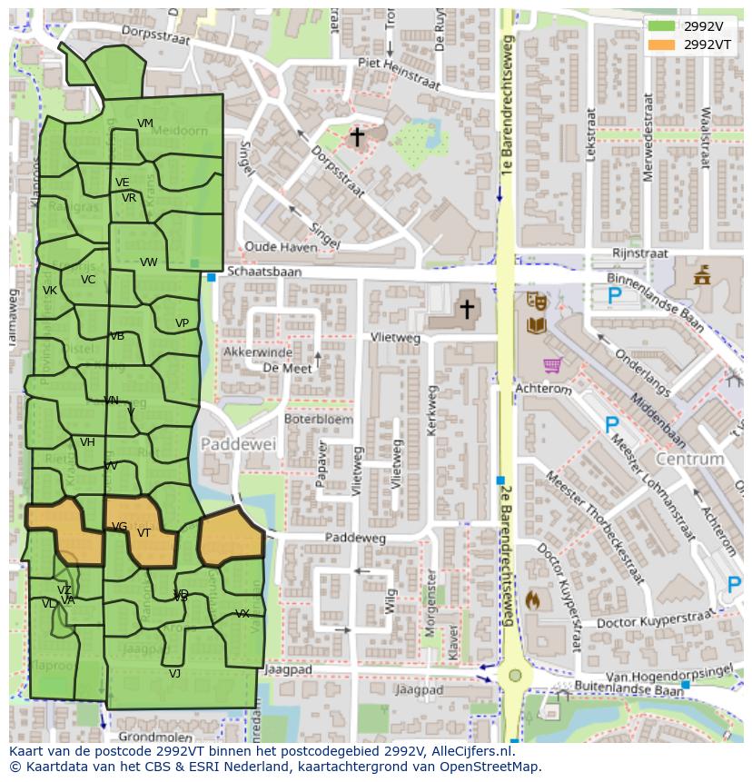 Afbeelding van het postcodegebied 2992 VT op de kaart.