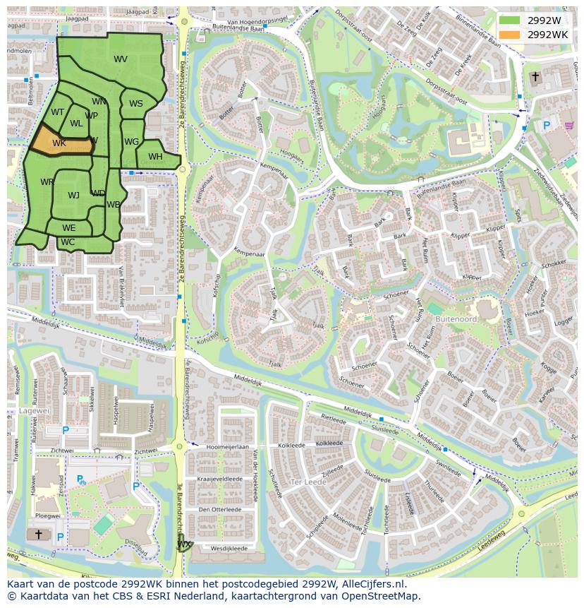Afbeelding van het postcodegebied 2992 WK op de kaart.