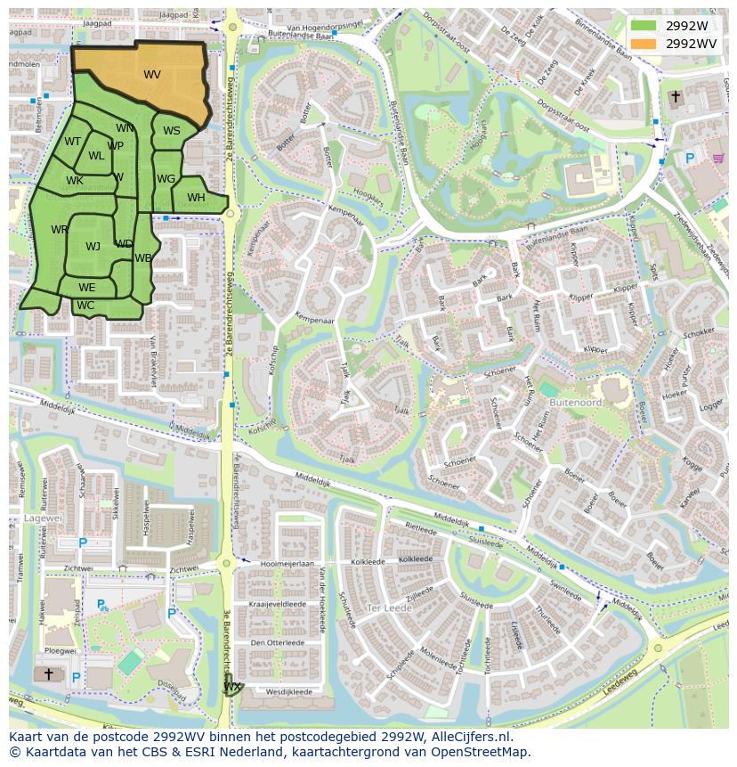 Afbeelding van het postcodegebied 2992 WV op de kaart.