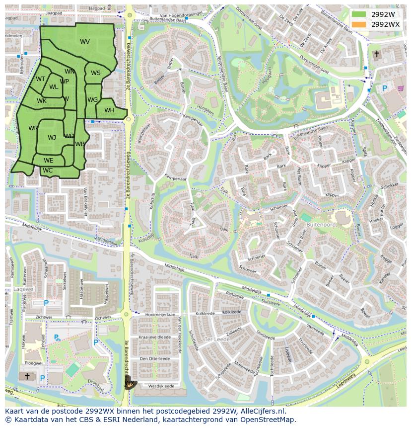 Afbeelding van het postcodegebied 2992 WX op de kaart.