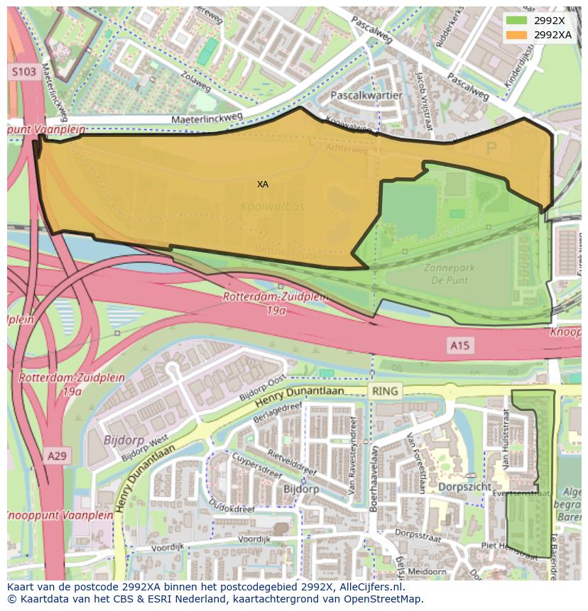 Afbeelding van het postcodegebied 2992 XA op de kaart.