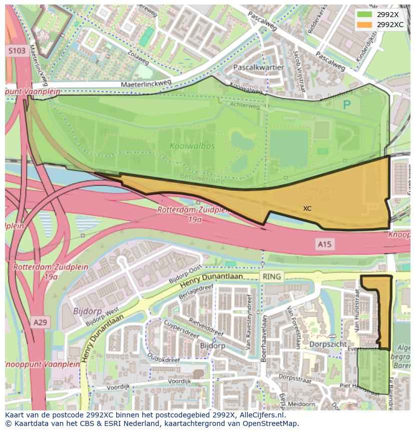 Afbeelding van het postcodegebied 2992 XC op de kaart.