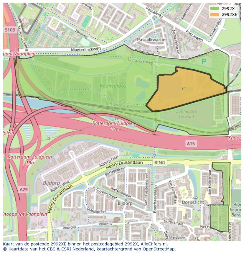 Afbeelding van het postcodegebied 2992 XE op de kaart.