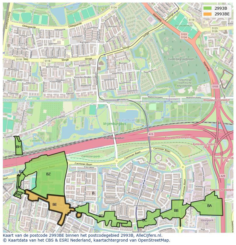 Afbeelding van het postcodegebied 2993 BE op de kaart.
