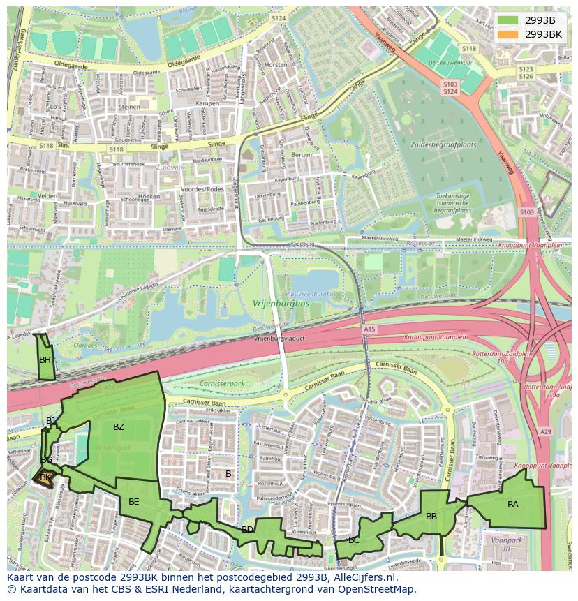 Afbeelding van het postcodegebied 2993 BK op de kaart.