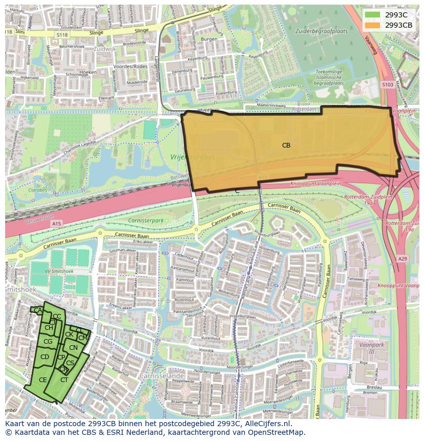 Afbeelding van het postcodegebied 2993 CB op de kaart.