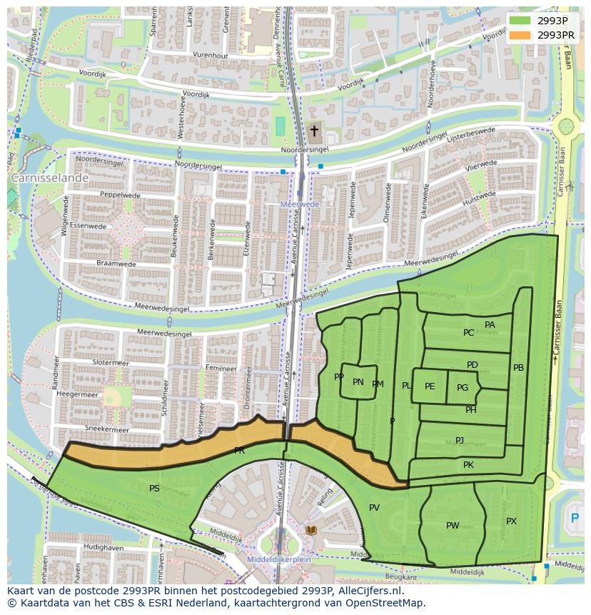 Afbeelding van het postcodegebied 2993 PR op de kaart.