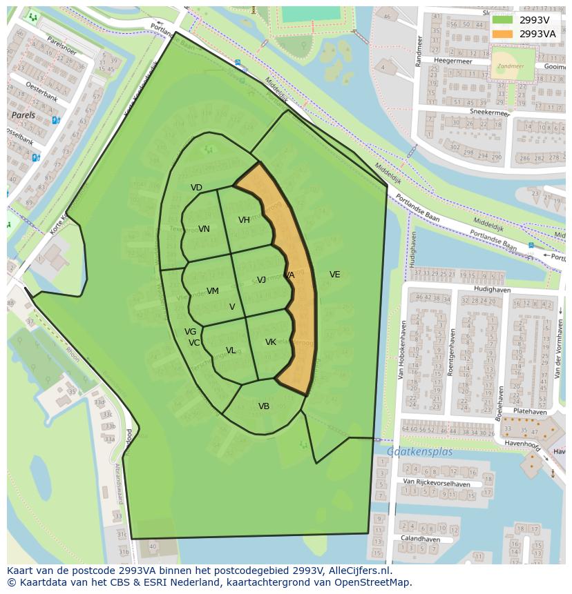 Afbeelding van het postcodegebied 2993 VA op de kaart.