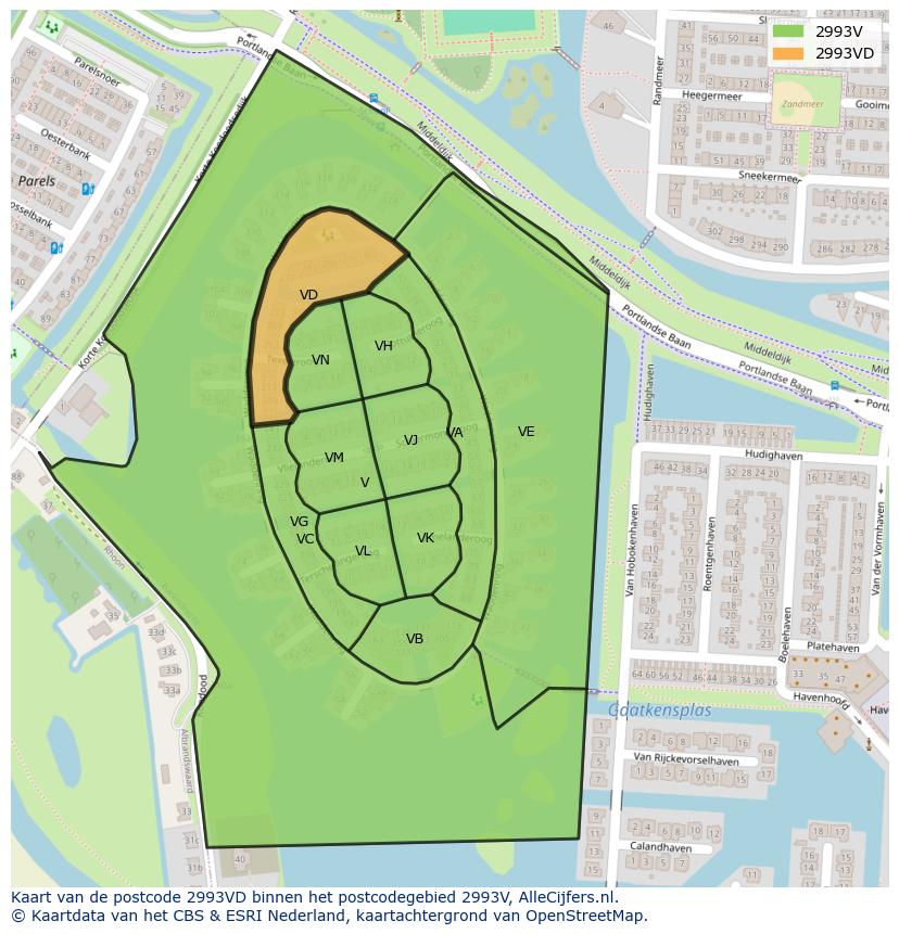 Afbeelding van het postcodegebied 2993 VD op de kaart.