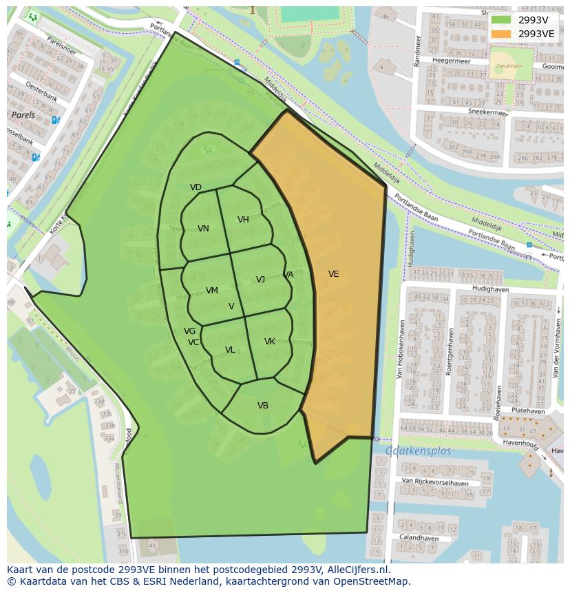 Afbeelding van het postcodegebied 2993 VE op de kaart.