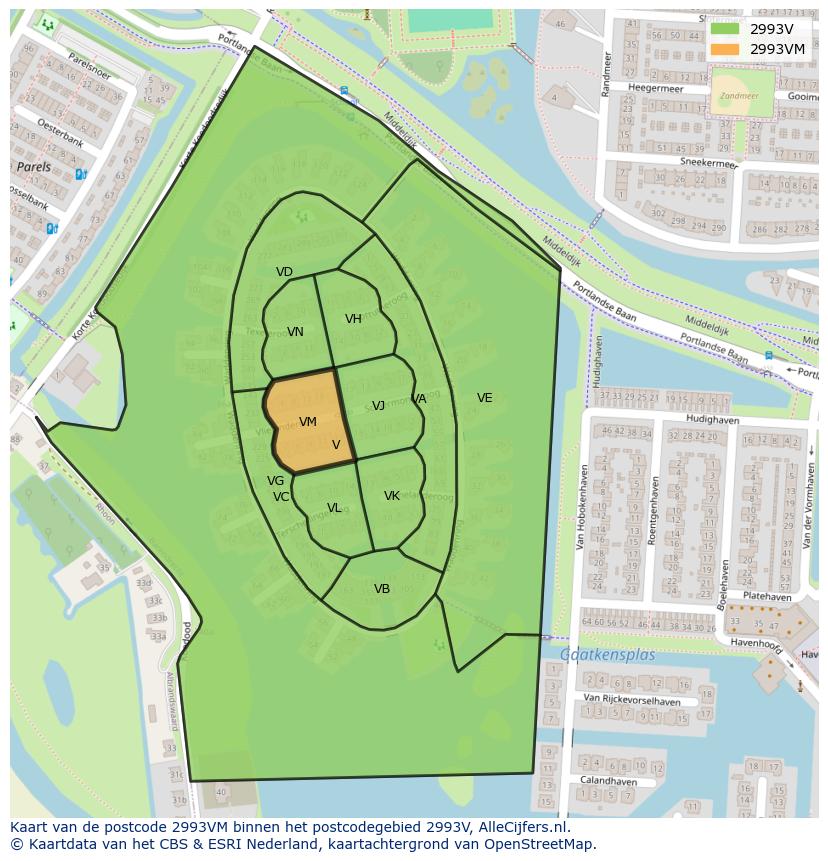 Afbeelding van het postcodegebied 2993 VM op de kaart.