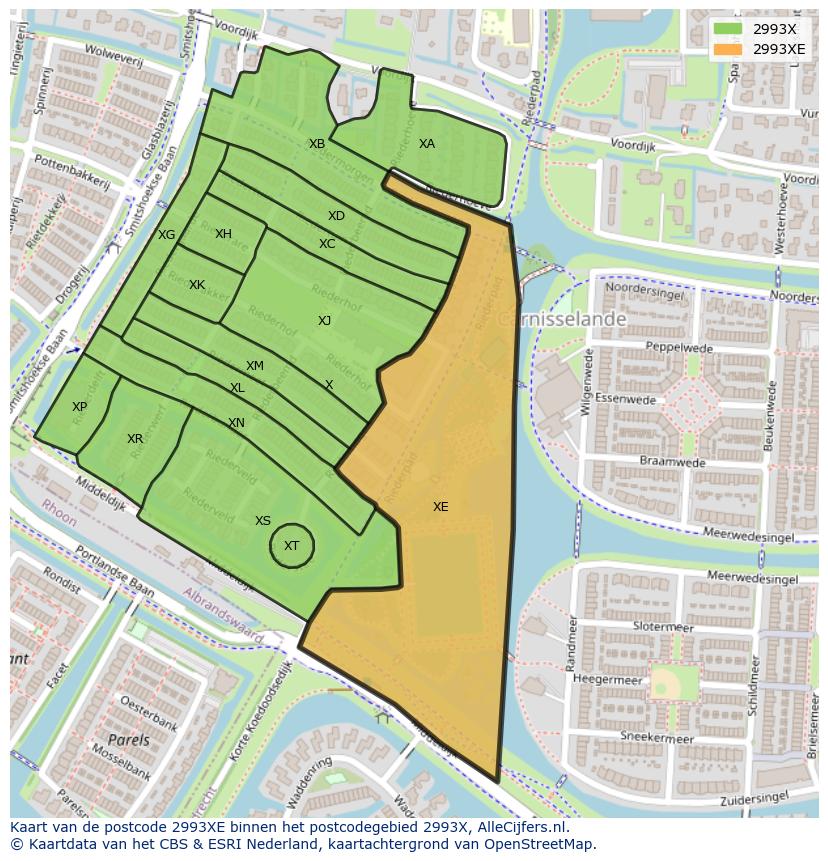 Afbeelding van het postcodegebied 2993 XE op de kaart.