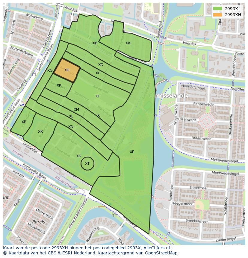 Afbeelding van het postcodegebied 2993 XH op de kaart.