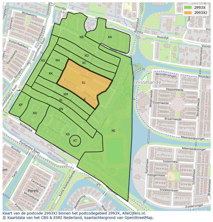 Afbeelding van het postcodegebied 2993 XJ op de kaart.