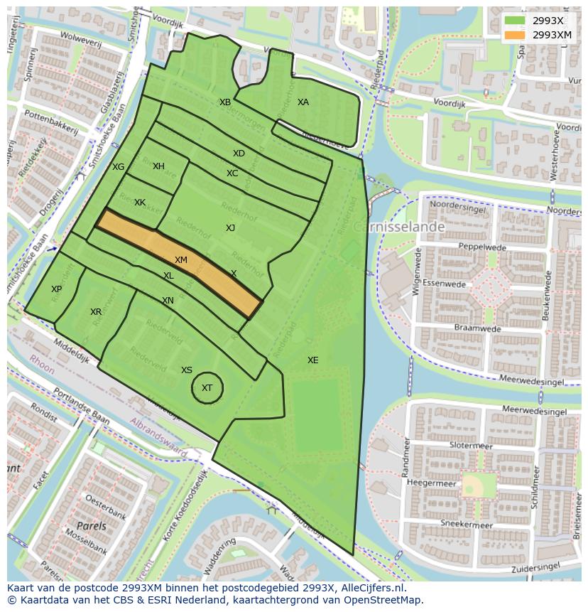 Afbeelding van het postcodegebied 2993 XM op de kaart.
