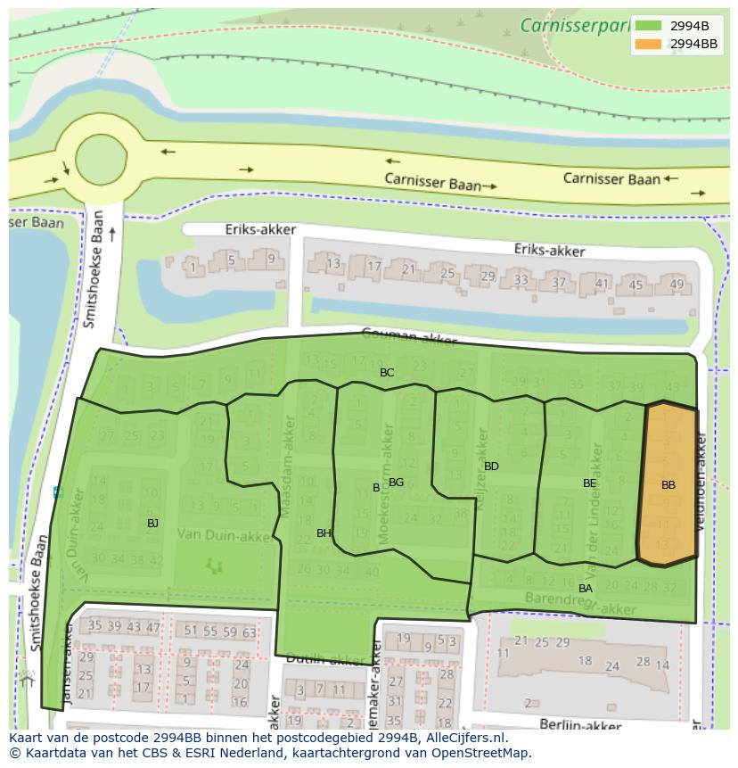 Afbeelding van het postcodegebied 2994 BB op de kaart.