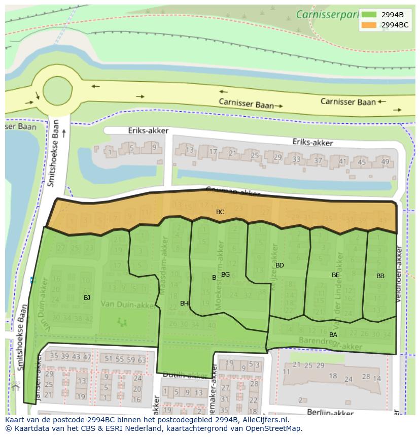 Afbeelding van het postcodegebied 2994 BC op de kaart.