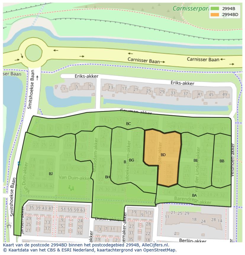 Afbeelding van het postcodegebied 2994 BD op de kaart.