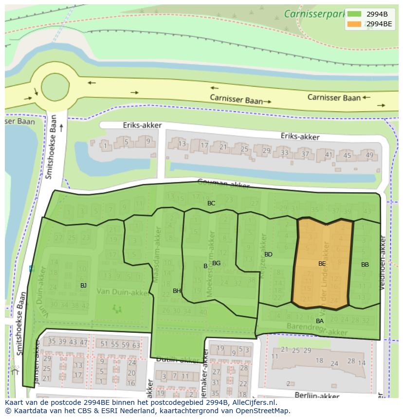 Afbeelding van het postcodegebied 2994 BE op de kaart.
