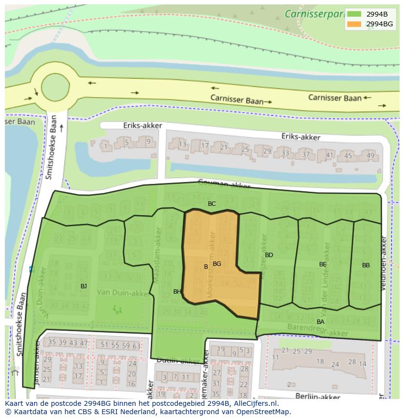 Afbeelding van het postcodegebied 2994 BG op de kaart.