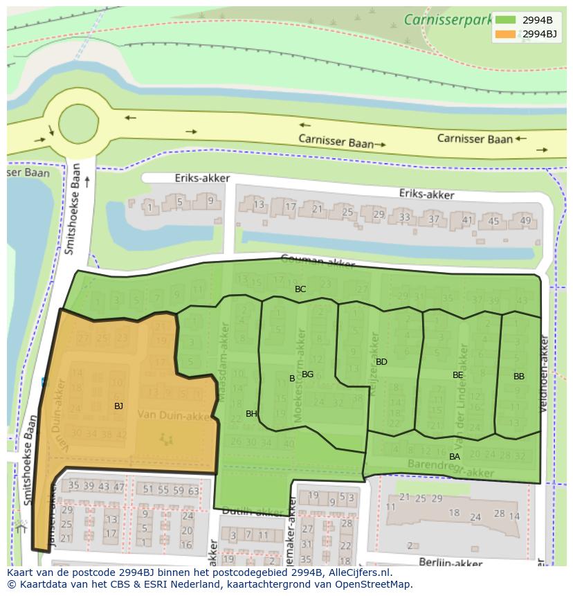Afbeelding van het postcodegebied 2994 BJ op de kaart.