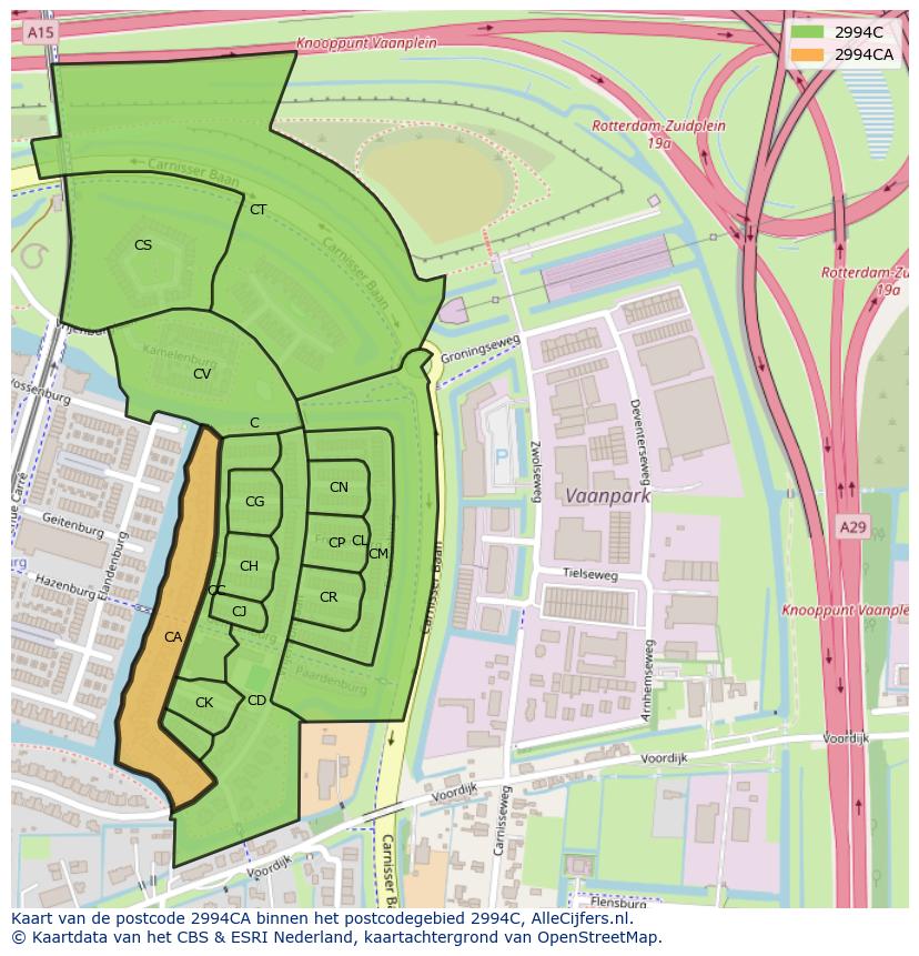 Afbeelding van het postcodegebied 2994 CA op de kaart.