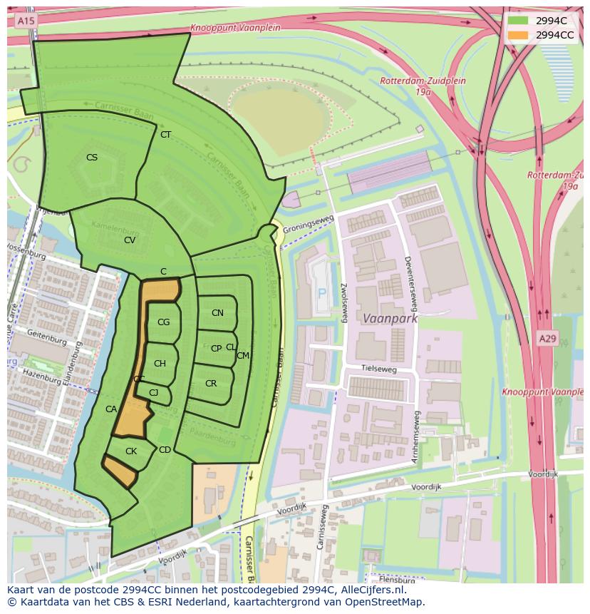 Afbeelding van het postcodegebied 2994 CC op de kaart.