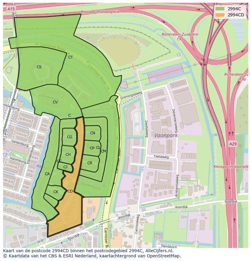 Afbeelding van het postcodegebied 2994 CD op de kaart.