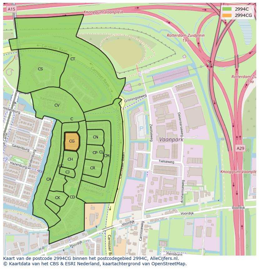 Afbeelding van het postcodegebied 2994 CG op de kaart.