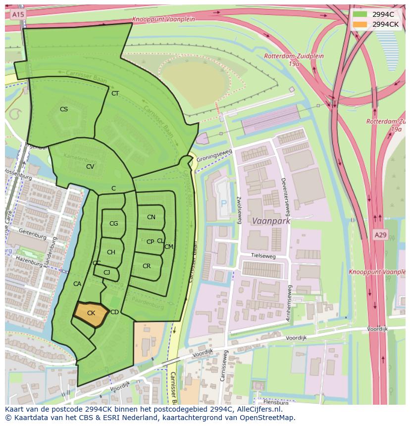 Afbeelding van het postcodegebied 2994 CK op de kaart.