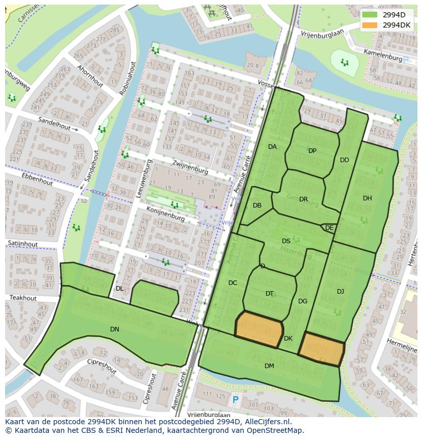 Afbeelding van het postcodegebied 2994 DK op de kaart.