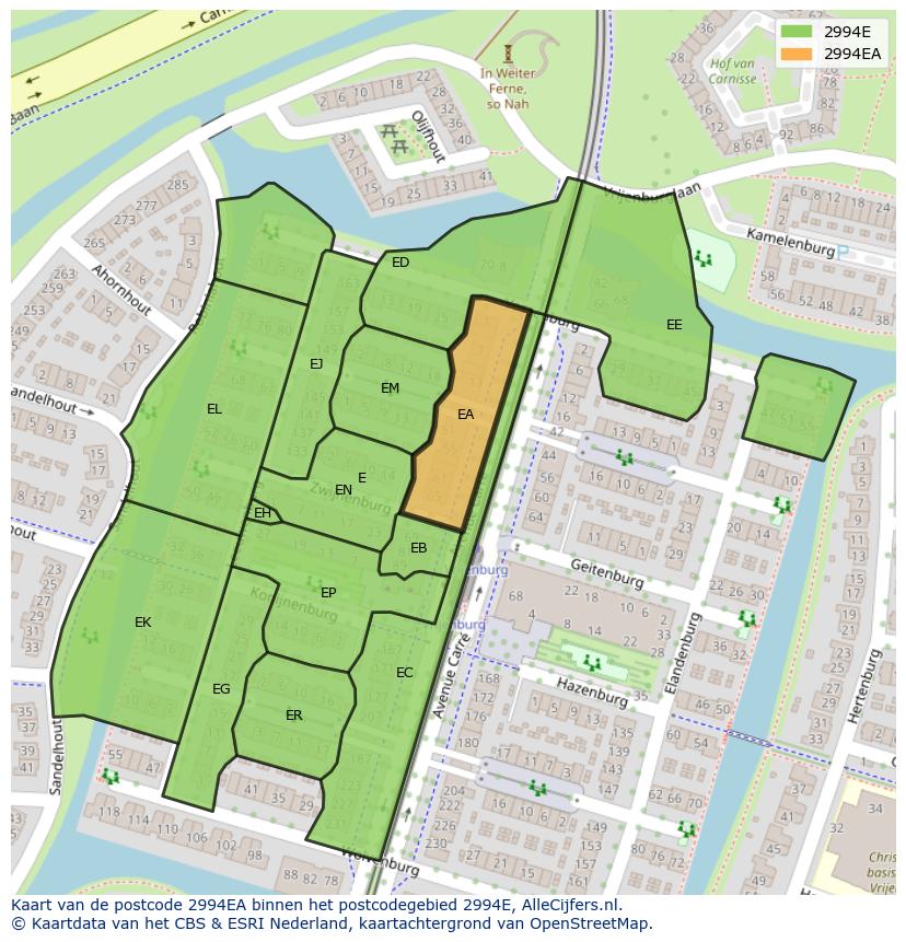 Afbeelding van het postcodegebied 2994 EA op de kaart.