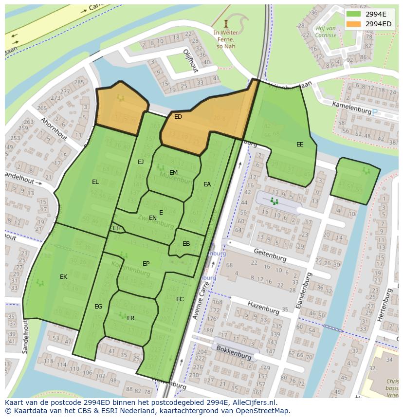 Afbeelding van het postcodegebied 2994 ED op de kaart.