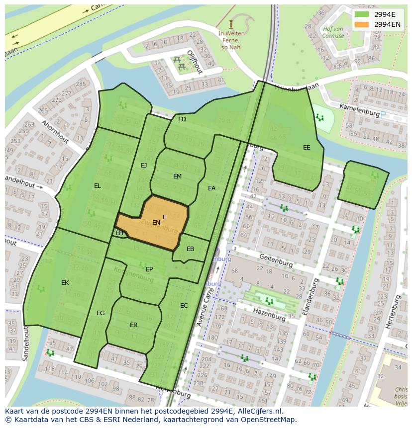 Afbeelding van het postcodegebied 2994 EN op de kaart.