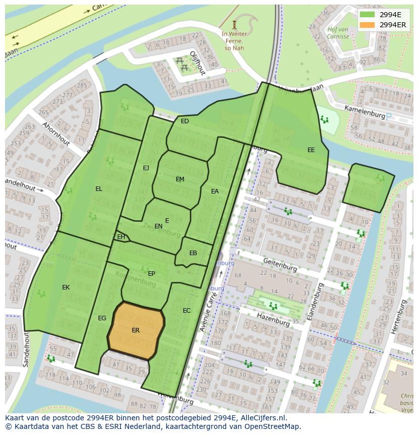 Afbeelding van het postcodegebied 2994 ER op de kaart.