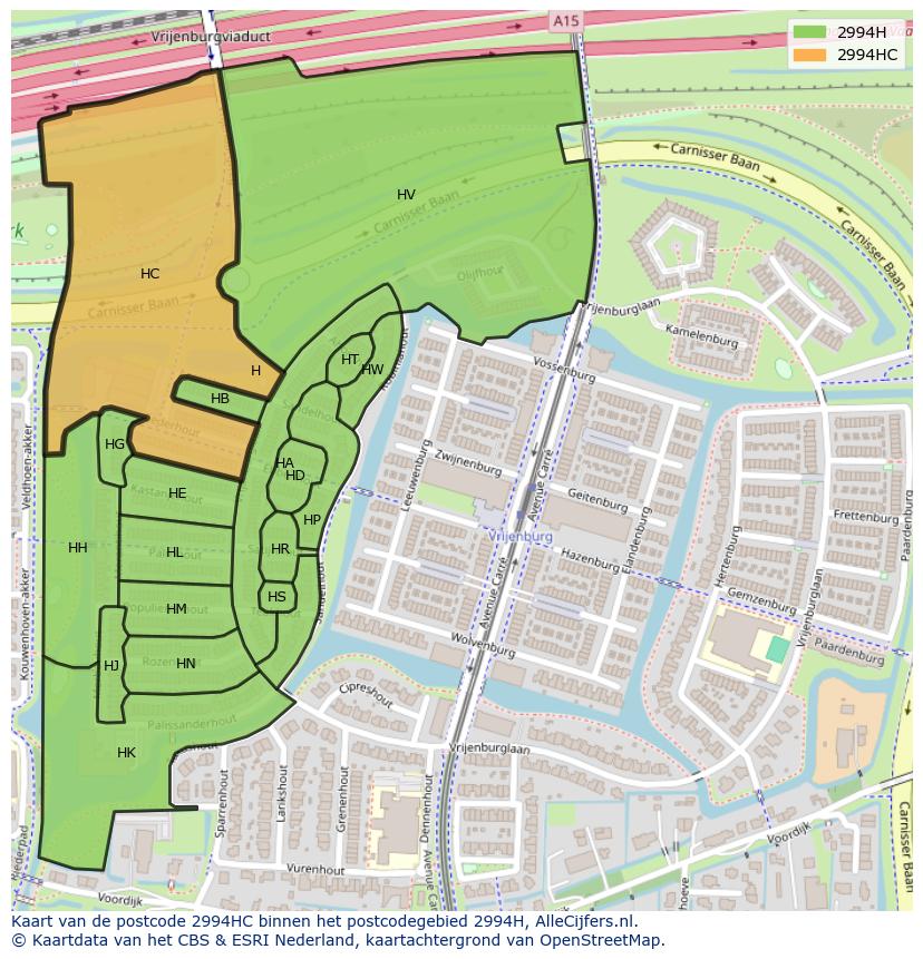 Afbeelding van het postcodegebied 2994 HC op de kaart.