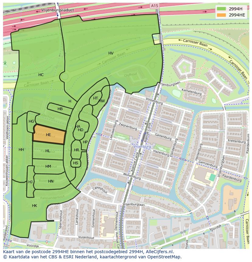 Afbeelding van het postcodegebied 2994 HE op de kaart.