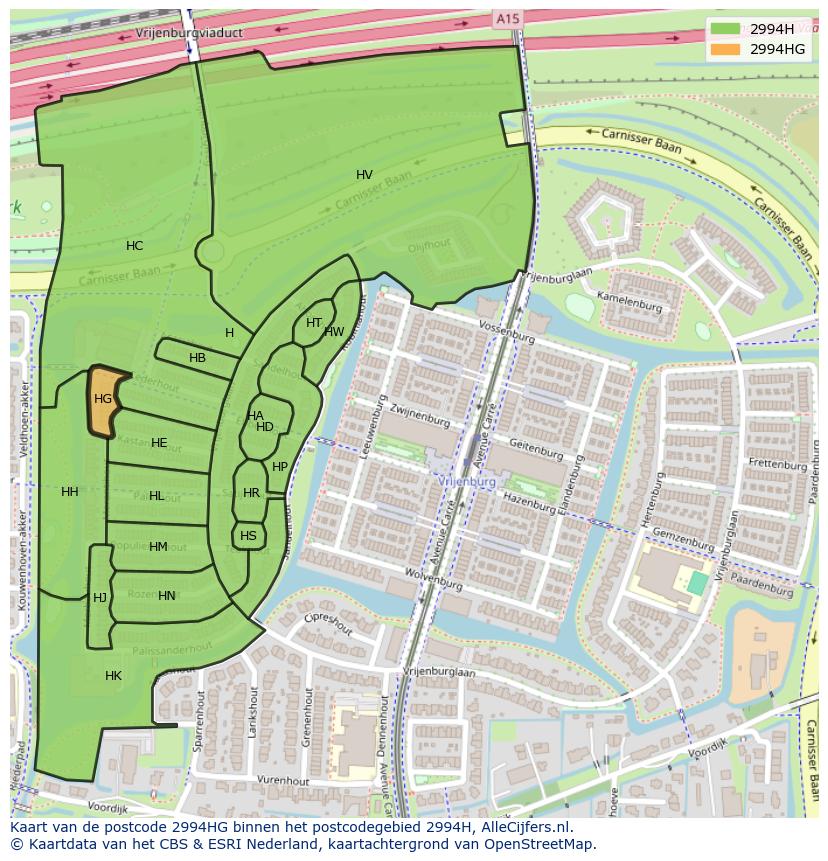 Afbeelding van het postcodegebied 2994 HG op de kaart.