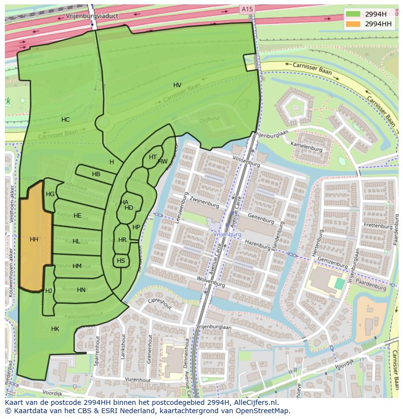 Afbeelding van het postcodegebied 2994 HH op de kaart.