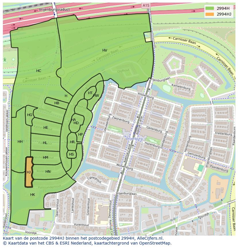 Afbeelding van het postcodegebied 2994 HJ op de kaart.